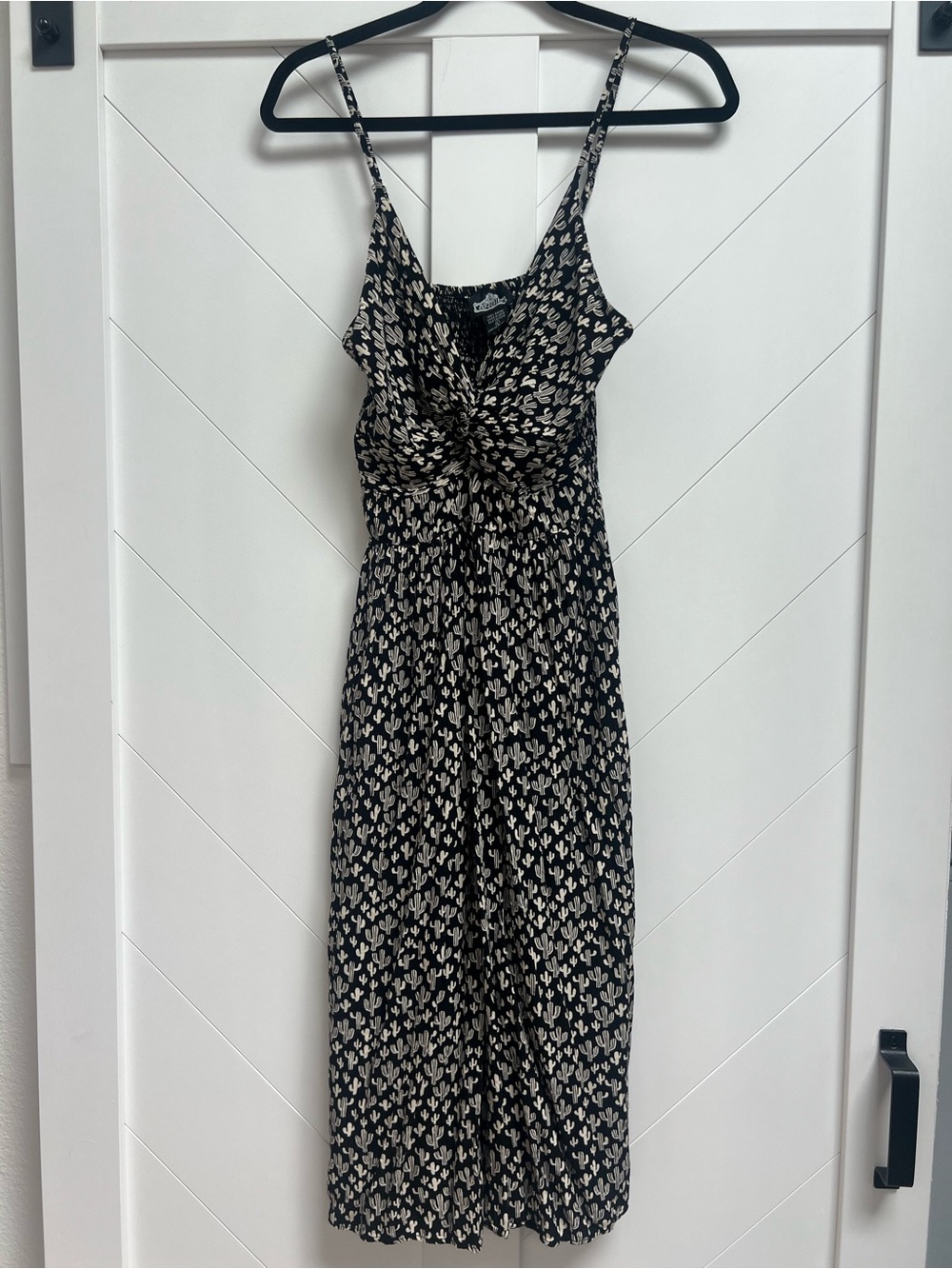 Angie Cactus Black & Cream Printed Twist-Front Spaghetti Strap Dress